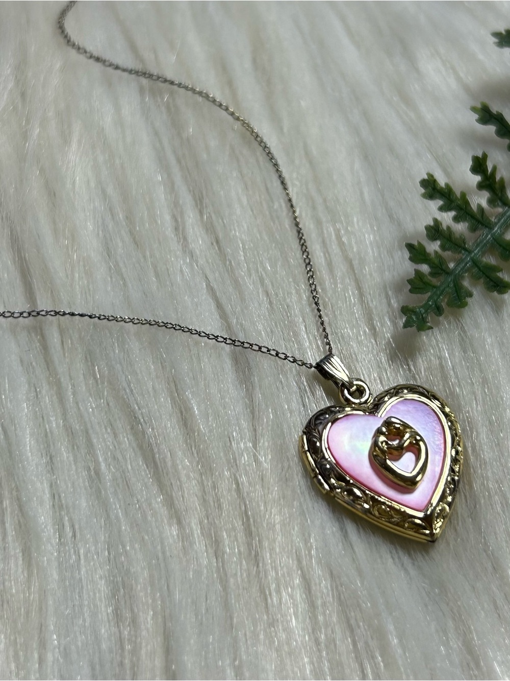 Vintage mother child heart locket dainty chain necklace